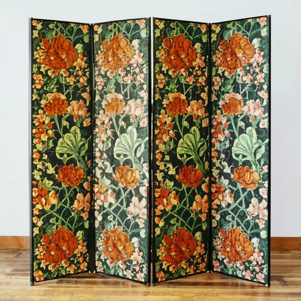 A Floral Design In A Green And Orange Room Divid (1)