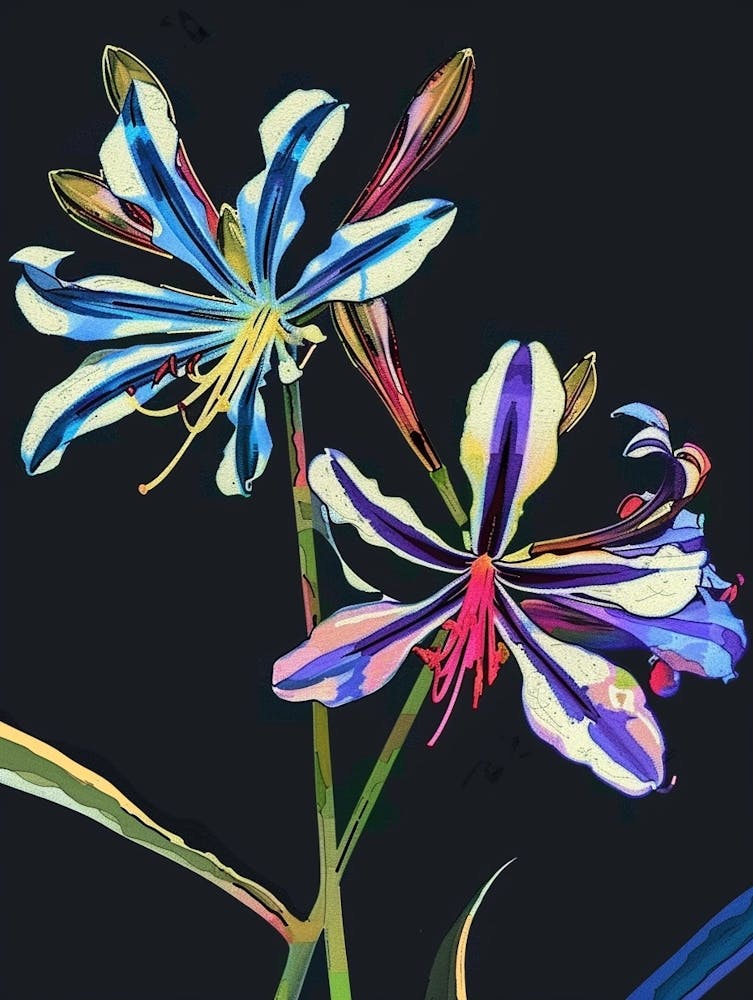 Neon Flowers On Black Agapanthus 2