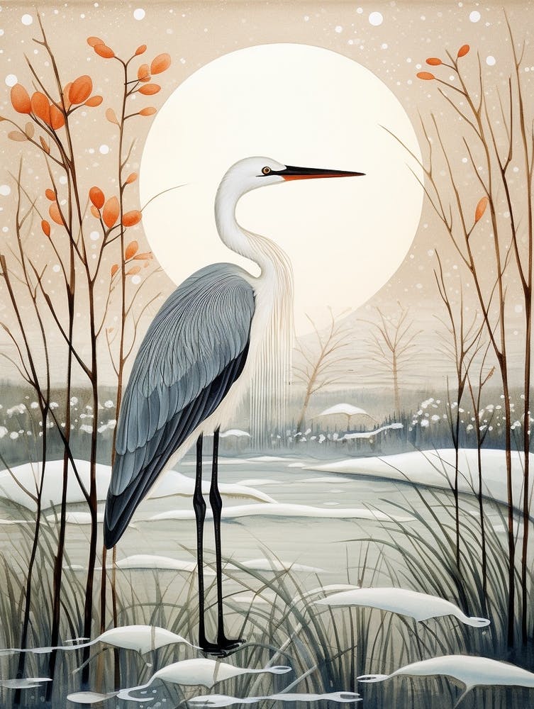 Winter Bird Painting Stork 4