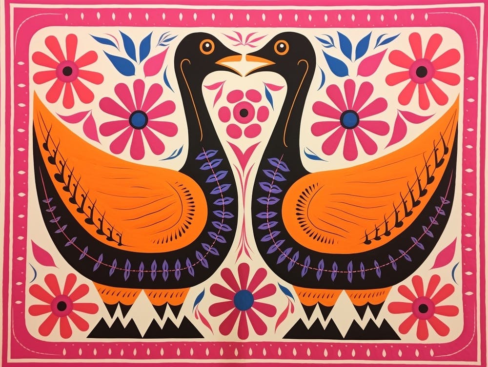 Cygne 1 Illustration Animalière Style Folklorique