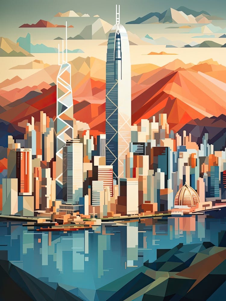 Hong Kong, China, Geometric Illustration 4