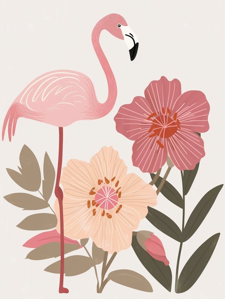 Jamess Flamingo And Hibiscus Minimalist Illustration 3