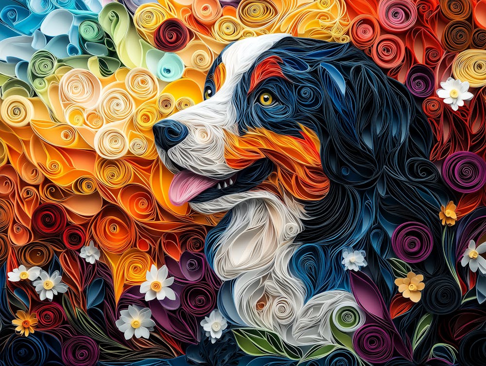 Australian Shepherd Paper Quilling Dog Portrait III