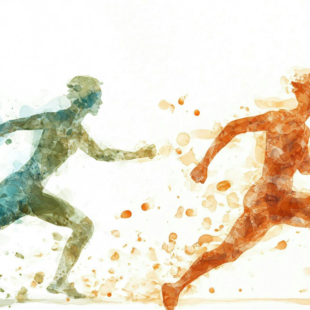 Watercolor Illustration Of Two Runners