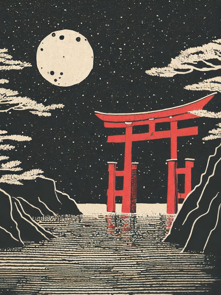 Torii Gate Of Itsukushima Shrine Ukiyo-E Style
