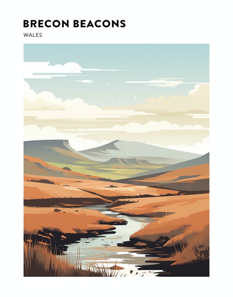 Brecon Beacons National Park Wales 4 Hiking Trail Landscape Poster