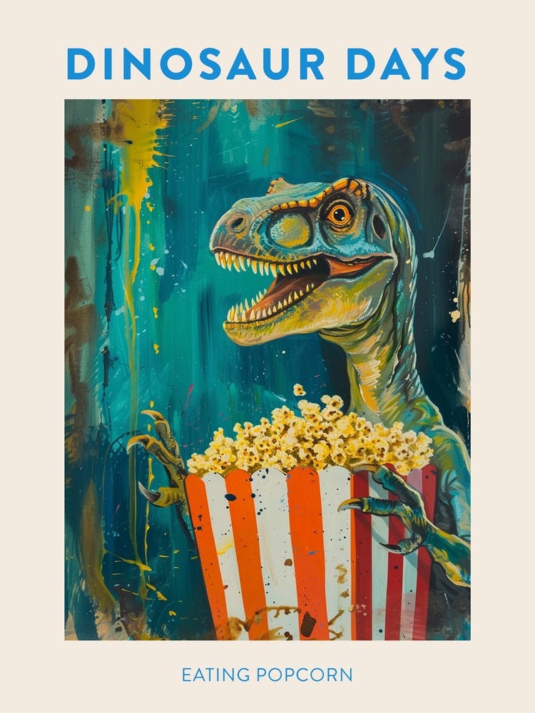 Blue Dinosaur Eating Popcorn 1