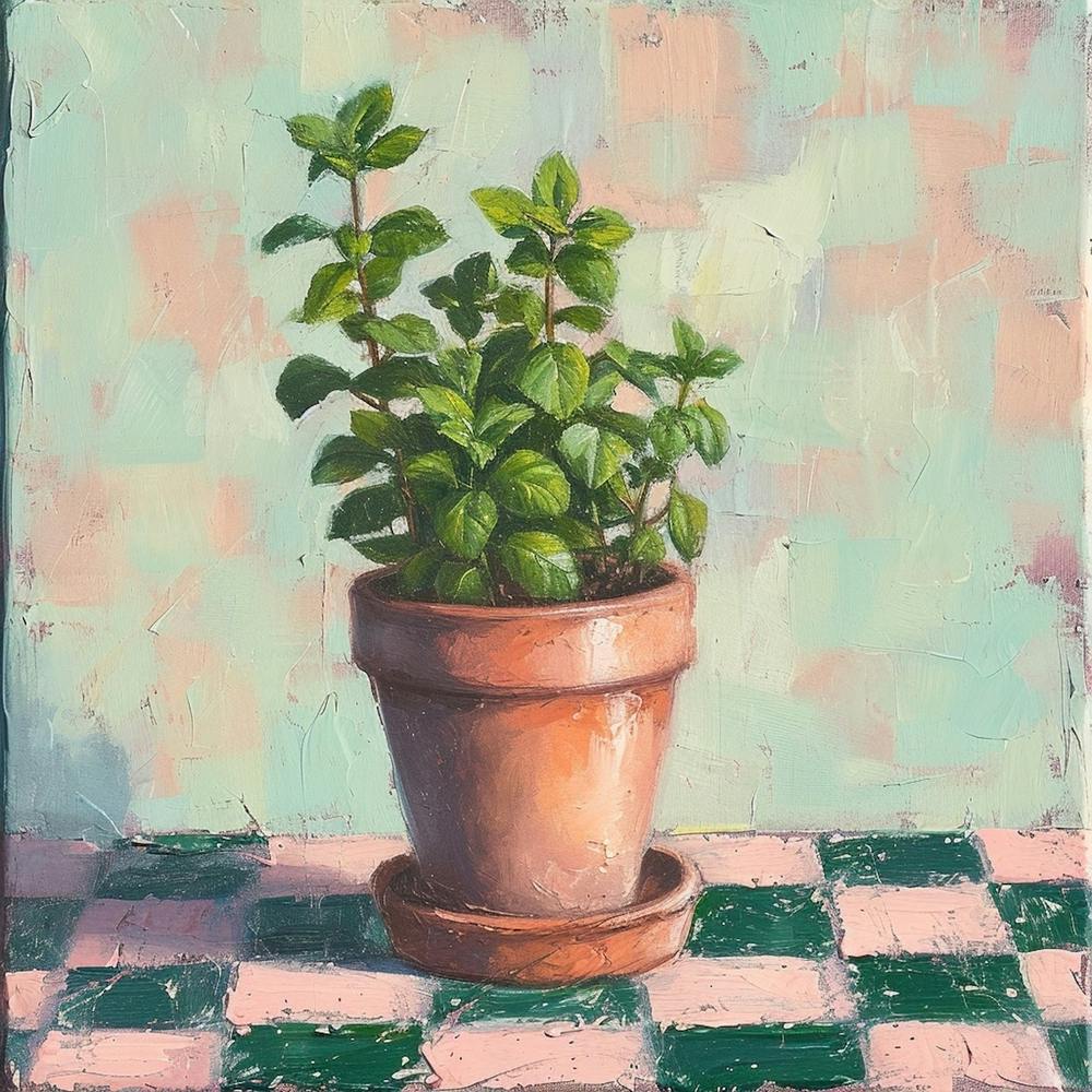 Potted Herb Pastel Checkerboard 4