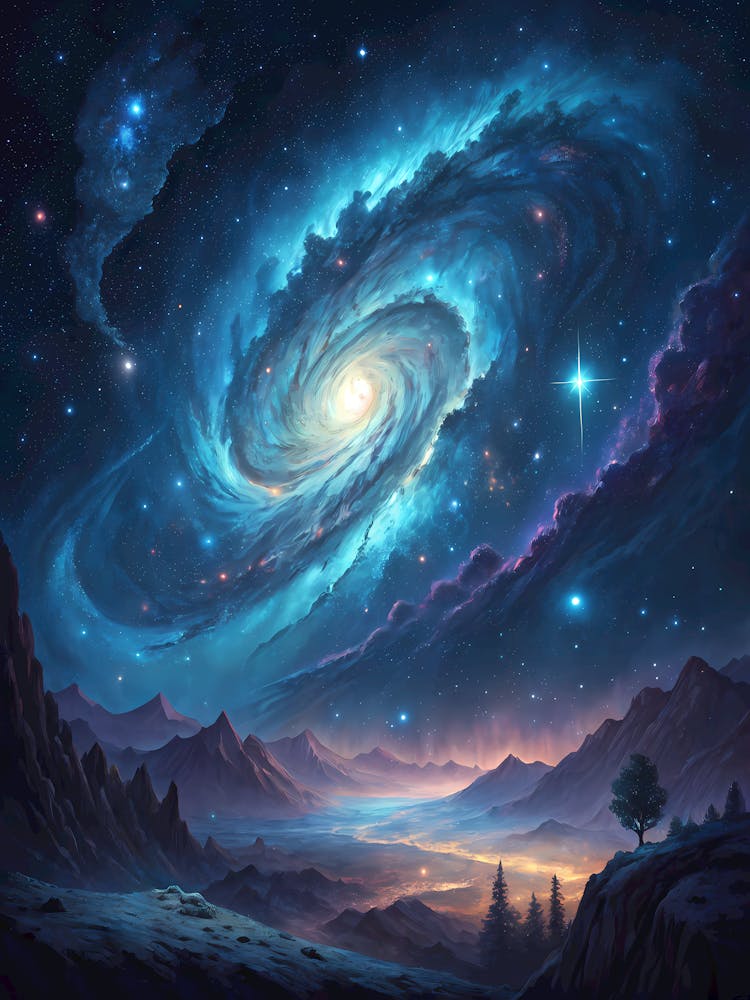 A Starry Galaxy with a Glowing Swirl Oil Painting Style