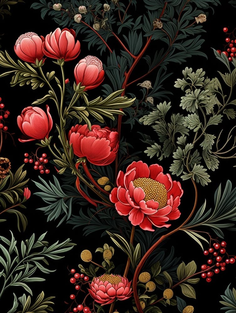 Winter Heath 4 William Morris Style Winter Florals