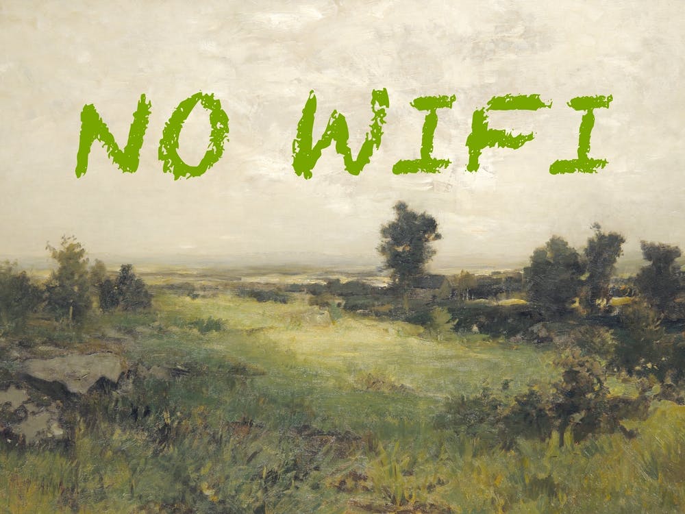 No Wifi, Typography Landscape Oil Painting