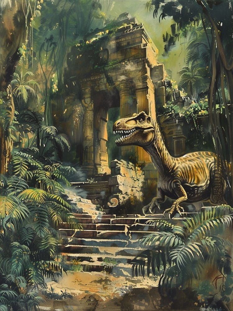 Dinosaur By An Ancient Ruin Painting 1