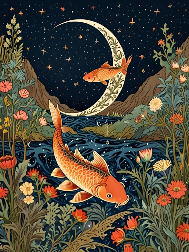 William Morris Koi Fish In The Moonlight 1