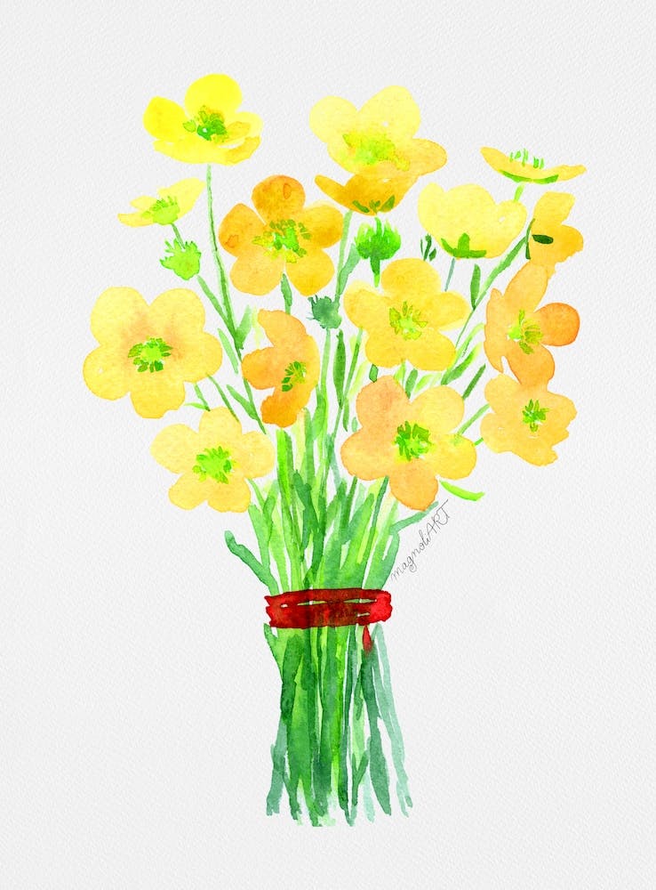 Yellow Flowers In A Vase watercolor artwork