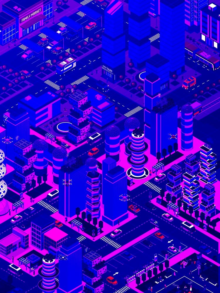 Futuristic City - synthwave neon poster
