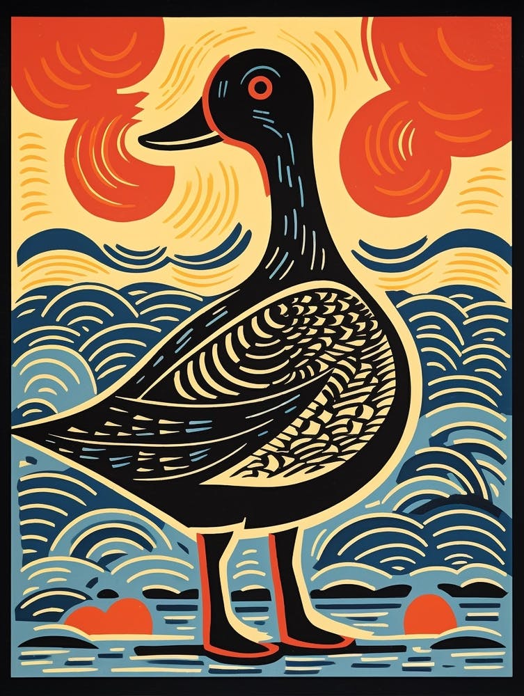 Vintage Bird Linocut Duck 3