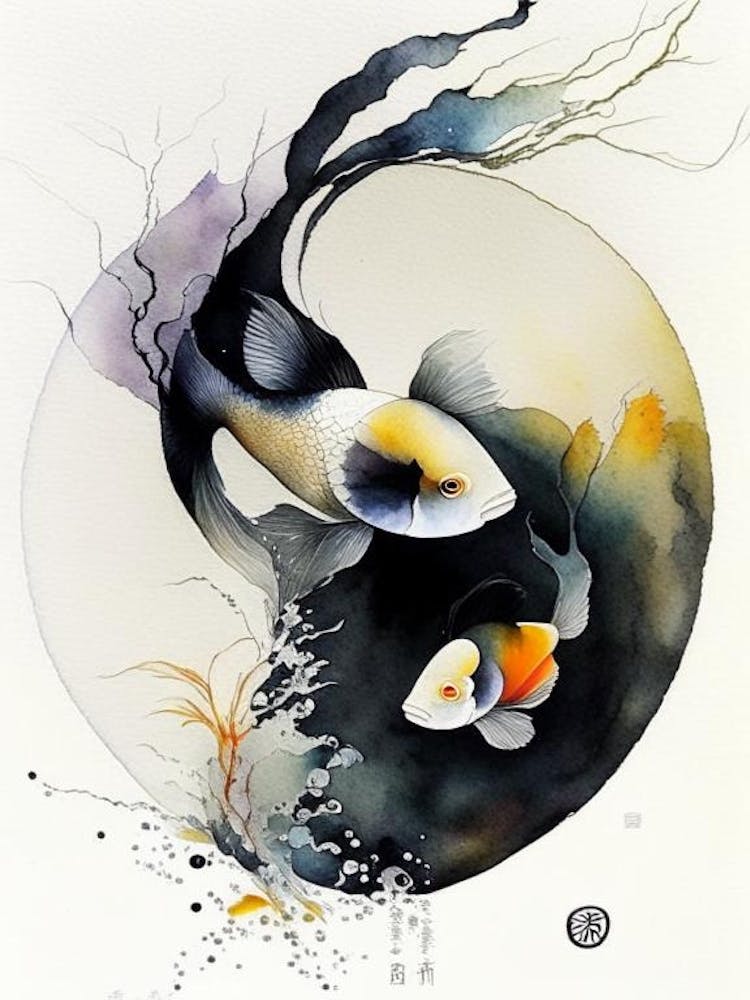 Fish 2 Yin And Yang Japanese Ink
