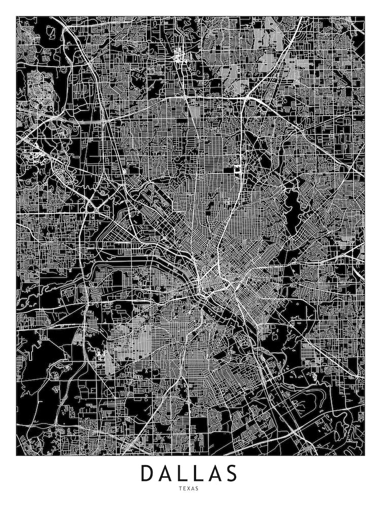 Dallas Black And White Map