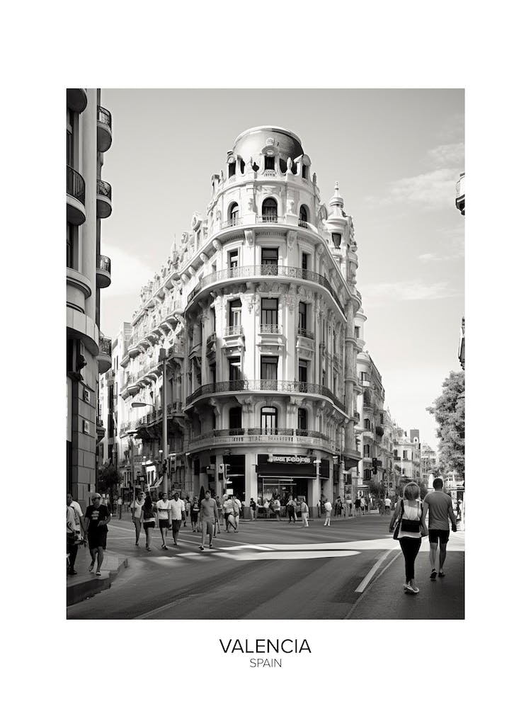Poster Of Valencia, Spain, Black And White Analogue Photography 1