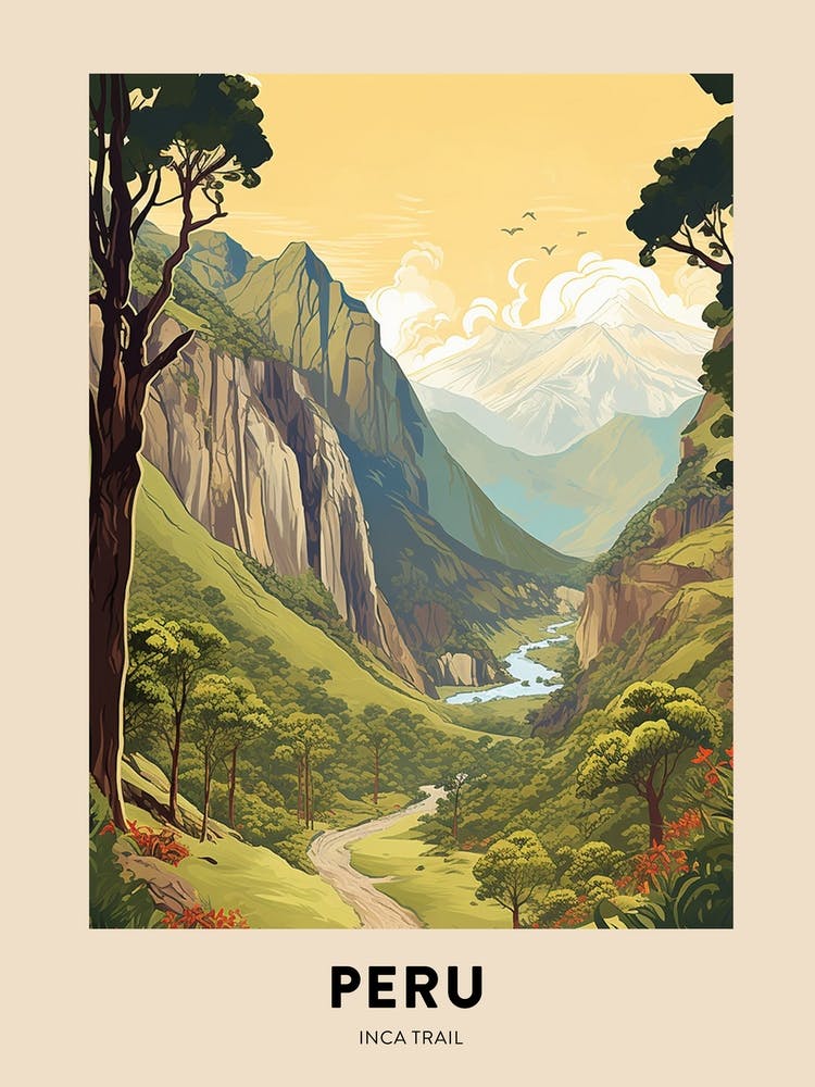 Inca Trail Peru 2 Vintage Hiking Travel Poster