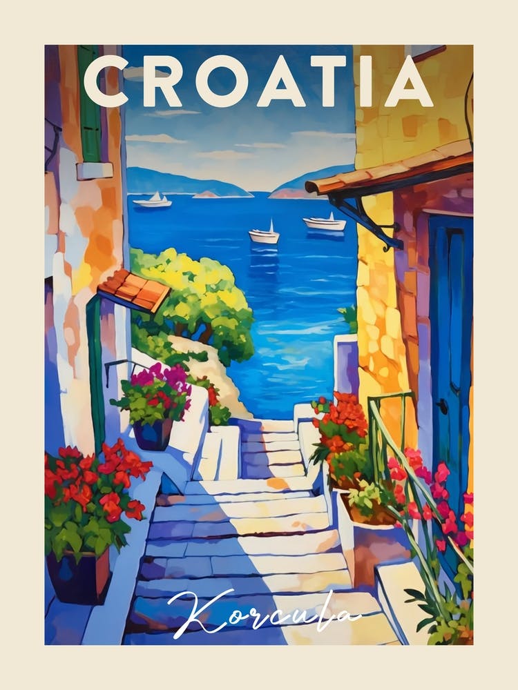 Korcula Croatia 2 Fauvist Painting  Travel Poster