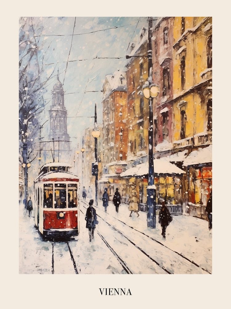 Vintage Winter Painting Poster Vienna Austria 2
