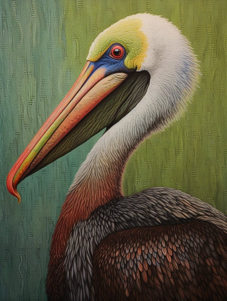 Ohara Koson Inspired Bird Painting Brown Pelican 3