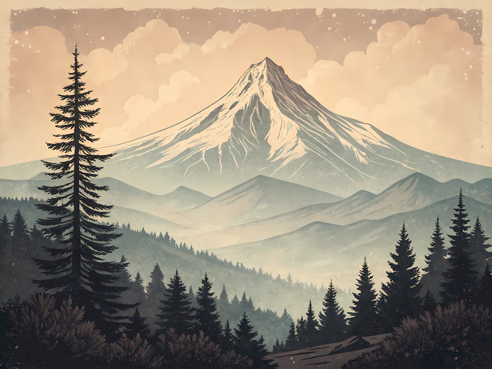 Retro Vintage Style A Distant Mountain Peak Softl