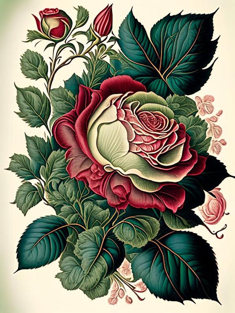Rose Floral 3 Botanisches Vintage-Poster Blume