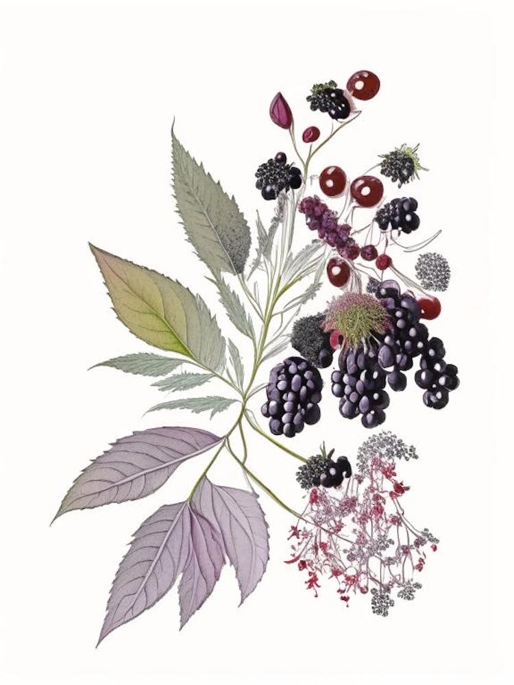 Elderberry Spices And Herbs Pencil Illustration 4