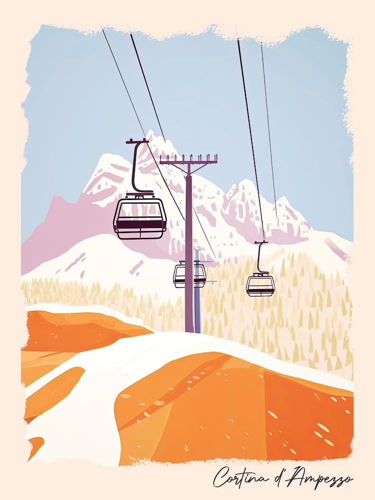 Poster Of Cortina D Ampezzo   Italy, Ski Resort Pastel Colours Illustration 0