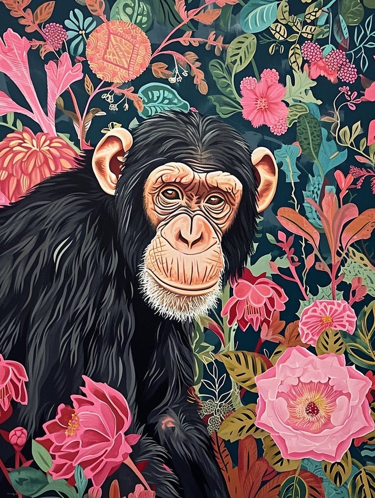 Floral Animal Painting Chimpanzee 4