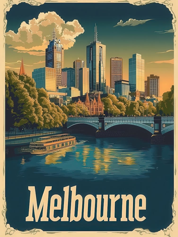 Aihrgdesign A Retro Travel Poster For Melbourne Featuring The Cac98e4a 56f6 42b0 B50c 64c267869954 2