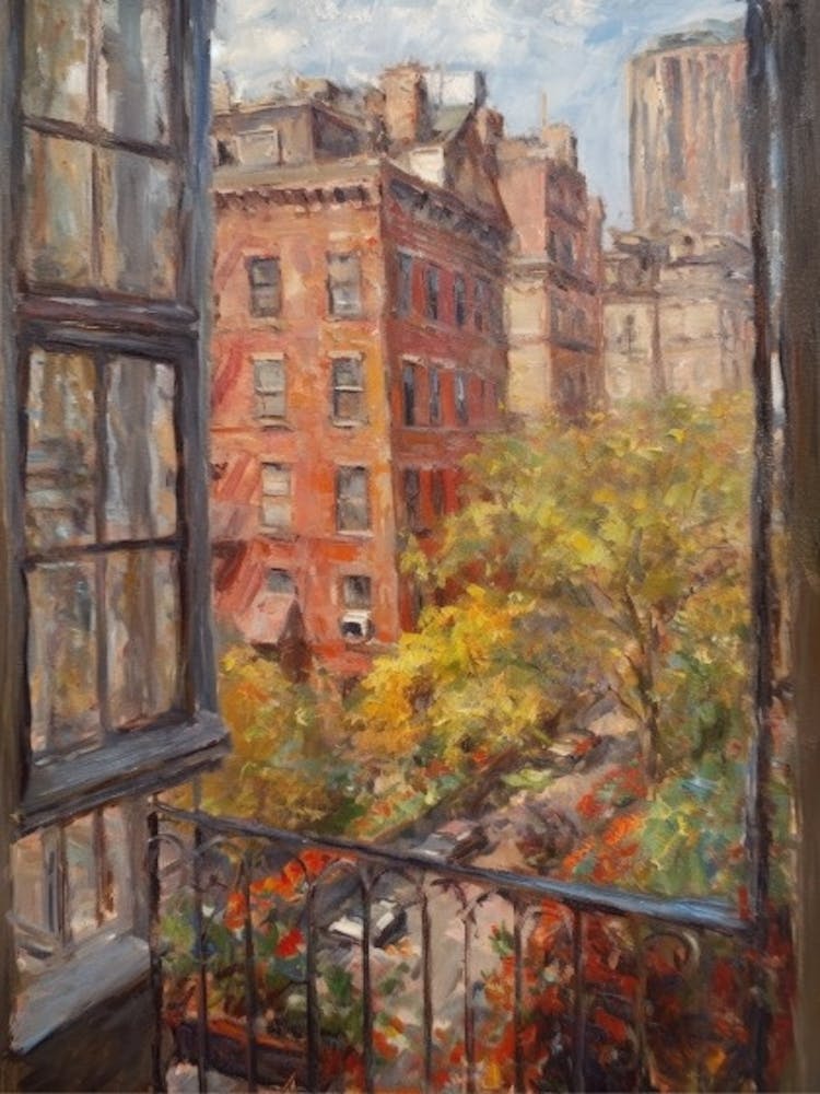 Window View Of New York In The Style Of Impressionism 1