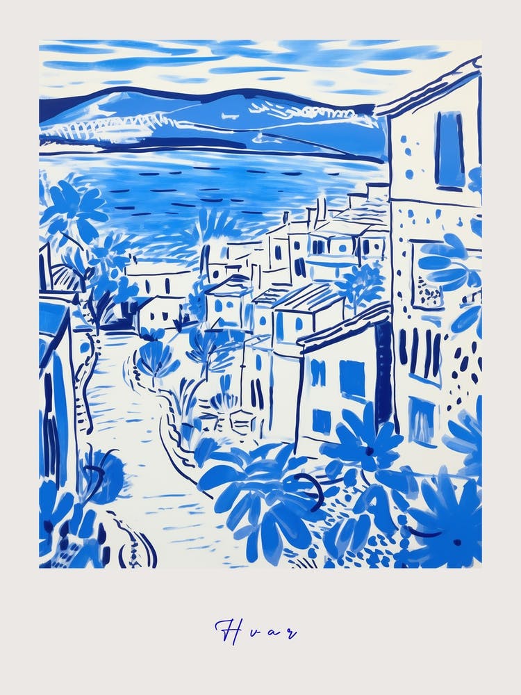 Hvar Croatia 3 Mediterranean Blue Drawing Poster