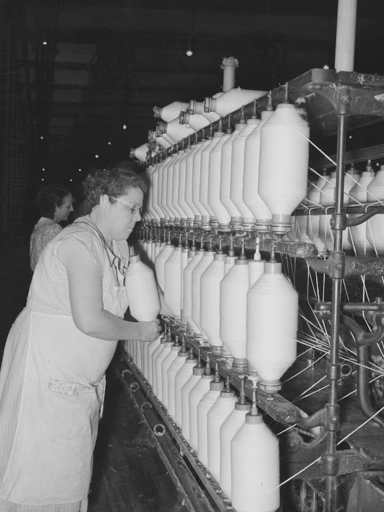 Removing Spindles Of Large Cotton Thread From Thread Making Machinery, Laurel Cotton Mill, Laurel, Mississippi