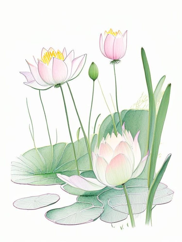 Fleurs de lotus dans un jardin Illustration au crayon 3
