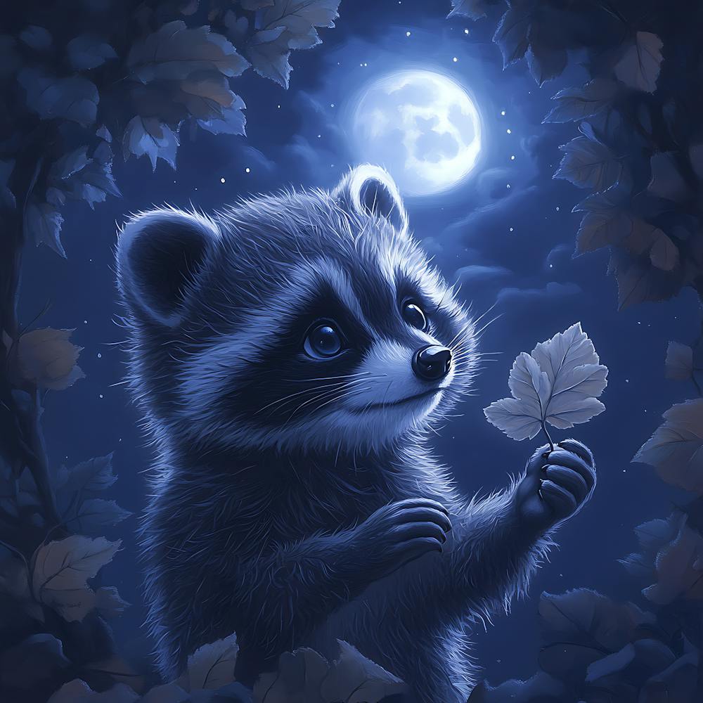 Curious Raccoon with Heart Leaf Backdrop 8