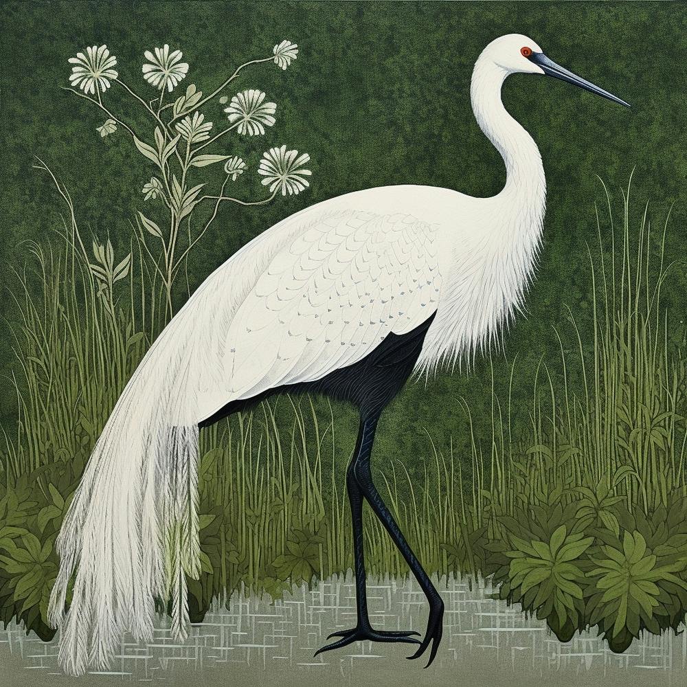 Ohara Koson Inspired Bird Painting Crane 2 Square