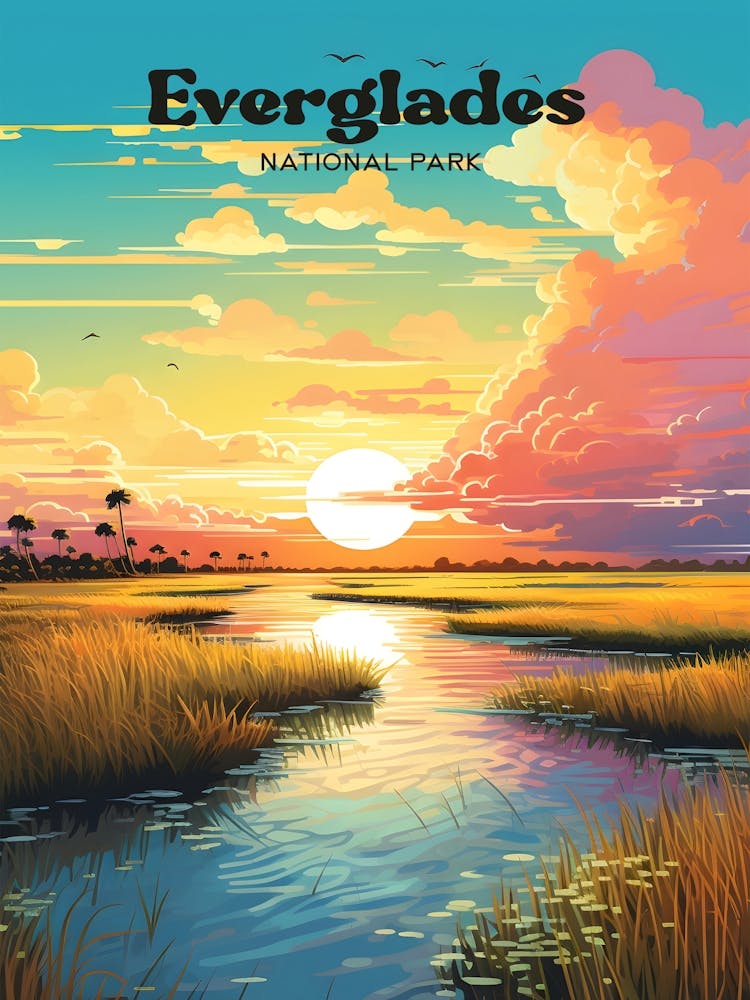 Everglades National Park Florida Sumpf Moderne Reiseillustration