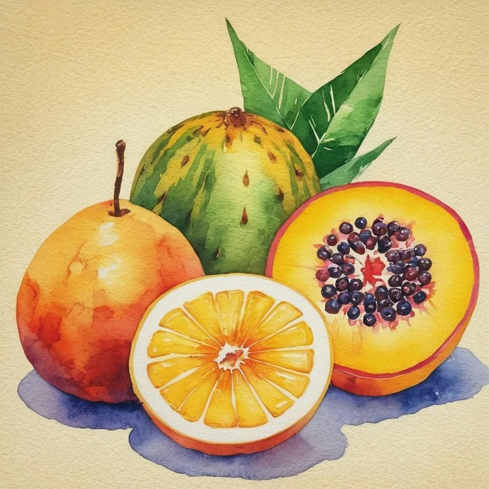 Watercolor Of Tropical Fruits