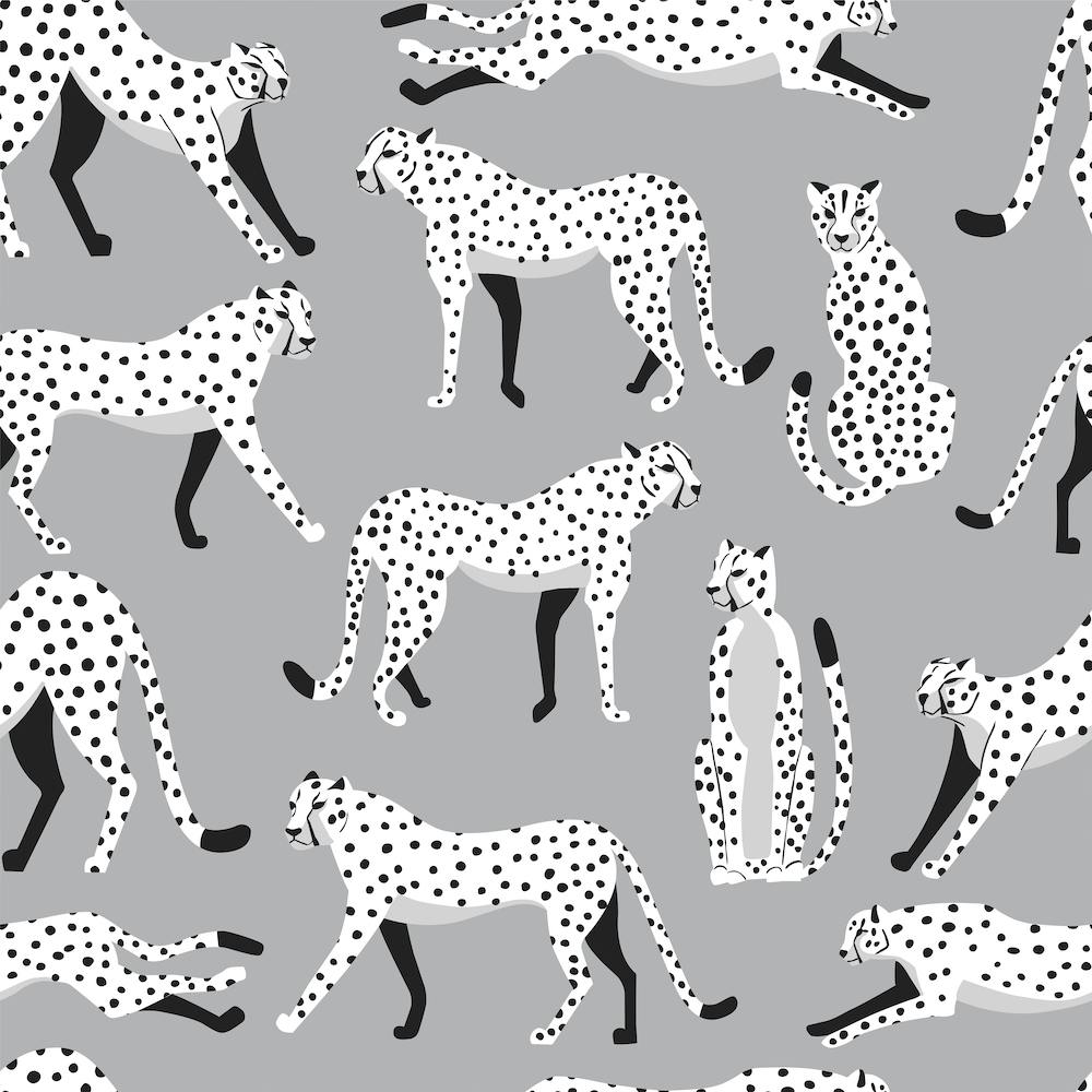 Tropical Monochrome Cheetah Pattern On Gray Square