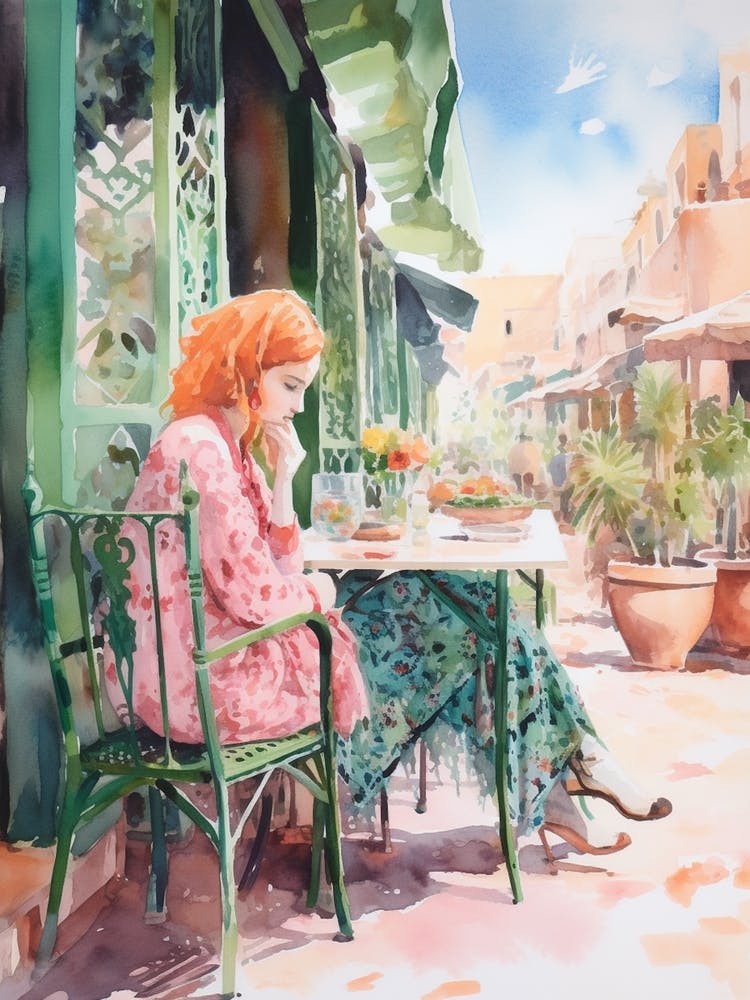 At A Cafe In Marrakech Morocco 2 Watercolour