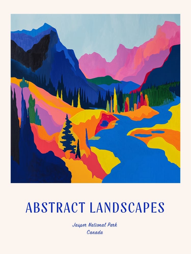 Colourful Abstract Jasper National Park Canada 6 Poster Blue