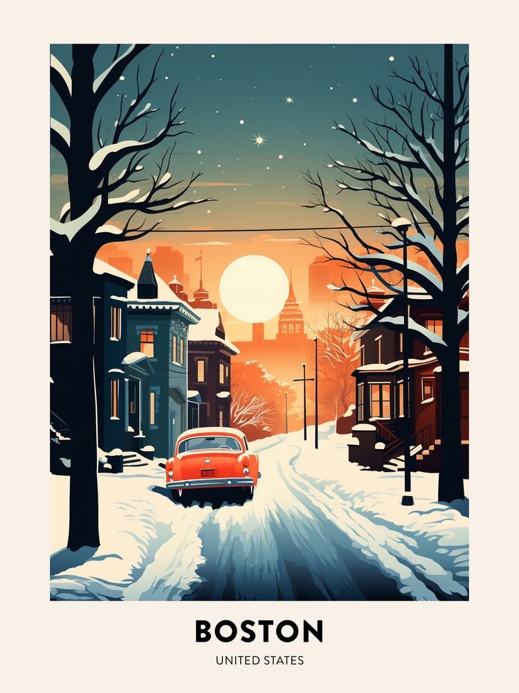 Winter Night  Travel Poster Boston Usa 4