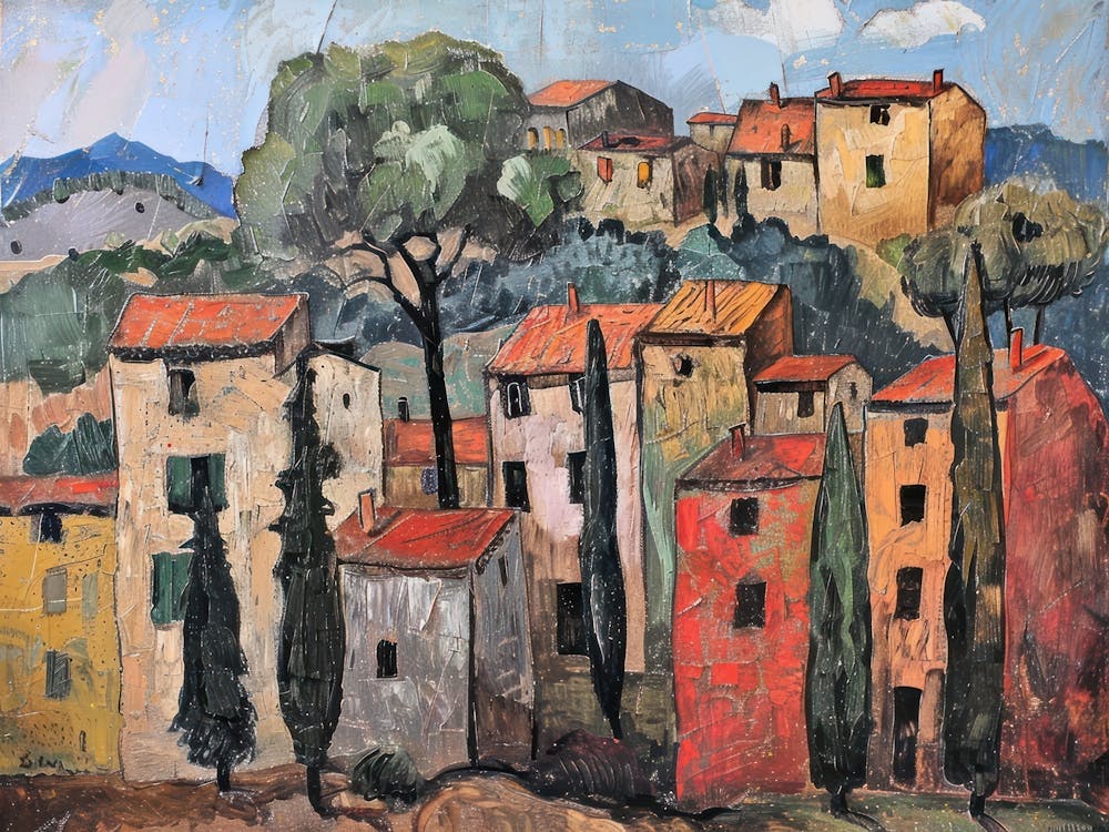 Charming Courtyard Painting Inspired By Paul Cezanne