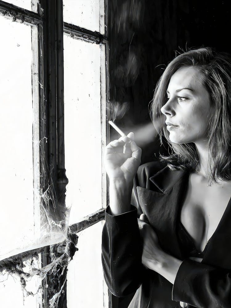 Woman Smoking A Cigarette Wall Art, Black And White Print, Woman Portrait, Feminist Poster, Retro Fashion Wall Decor, Bedroom Wall Art