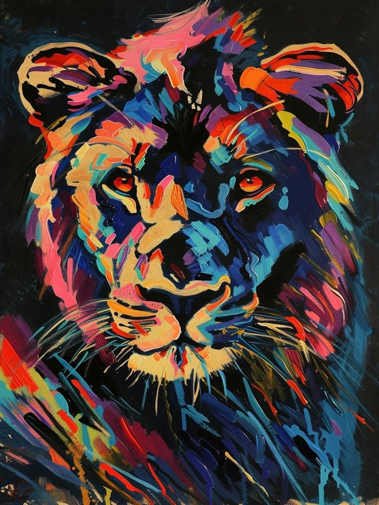 Black Lion Symbolic Imagery Fauvist Painting 1