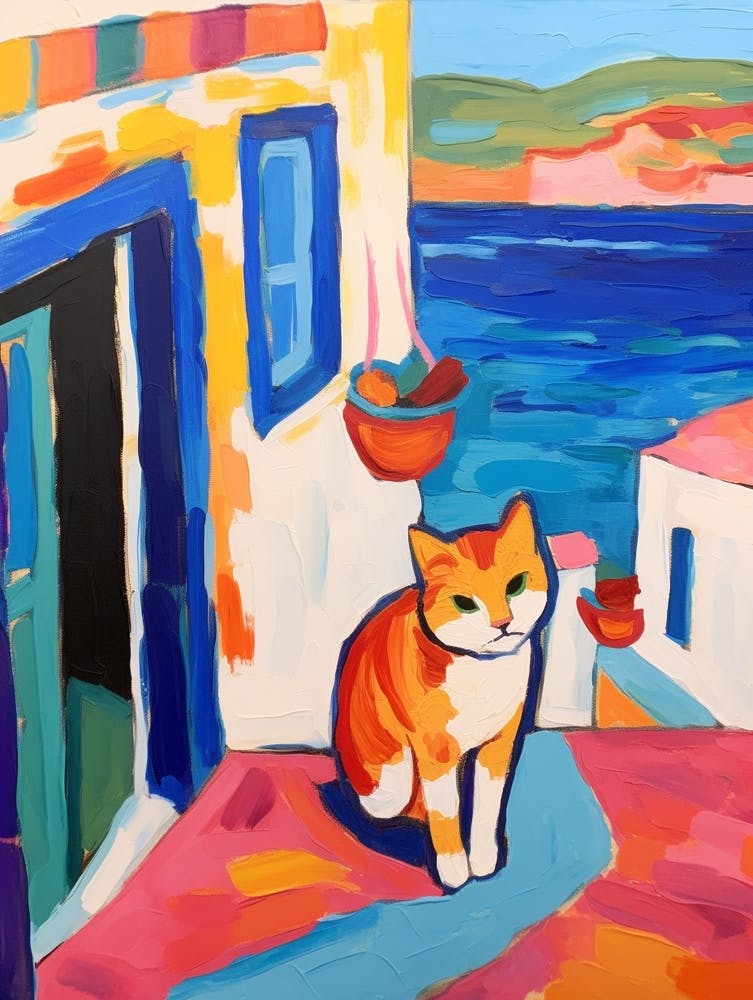 Painting Of A Cat In Mykonos Greece 1