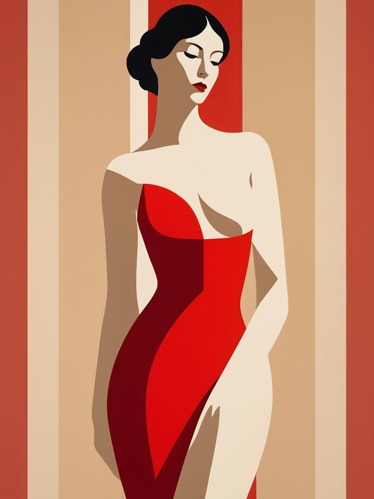 Woman In A Red Dress Abstract red and beige Art